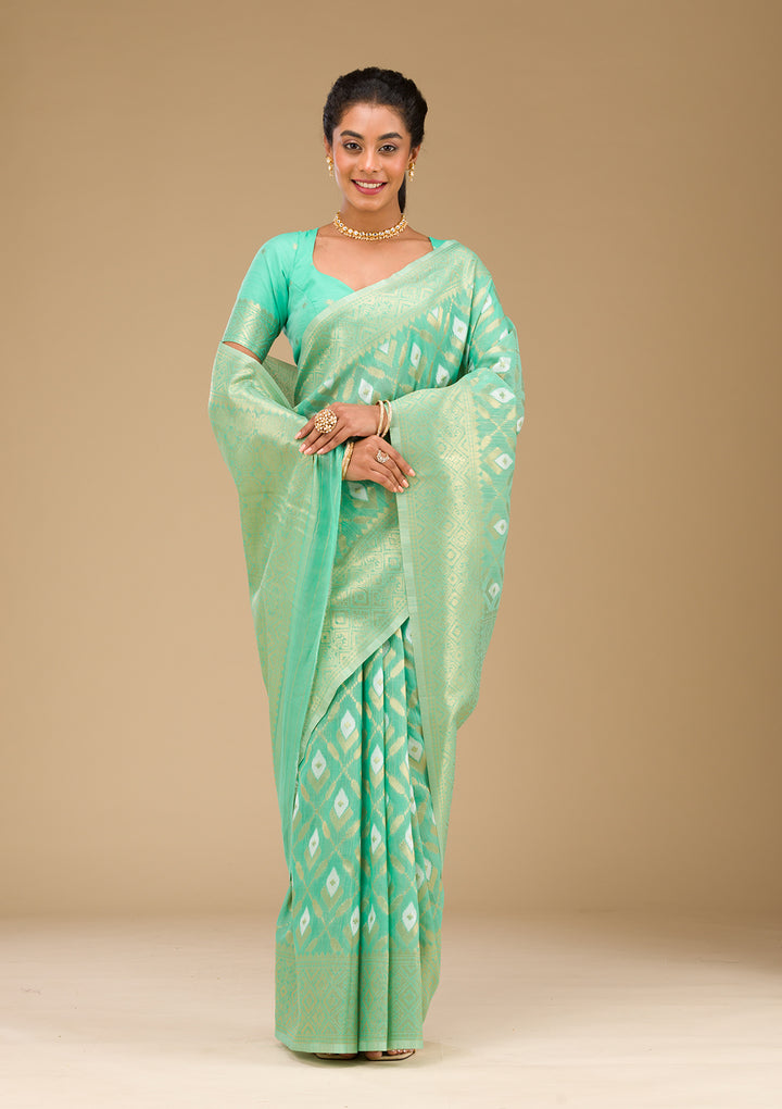 Sea Green Zariwork Art Silk Saree
