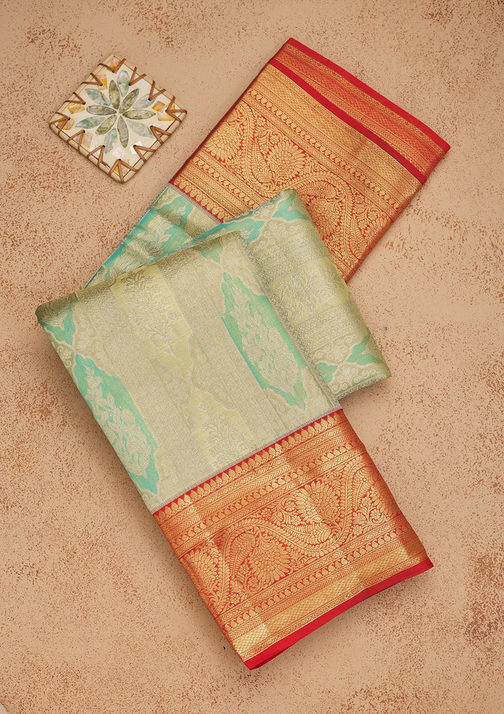 Sea Green Zariwork Pure Silk Saree