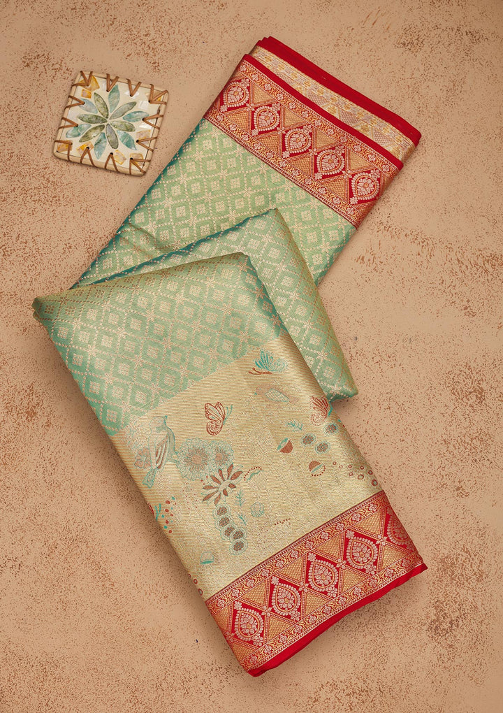 Sea Green Zariwork Pure Silk Saree