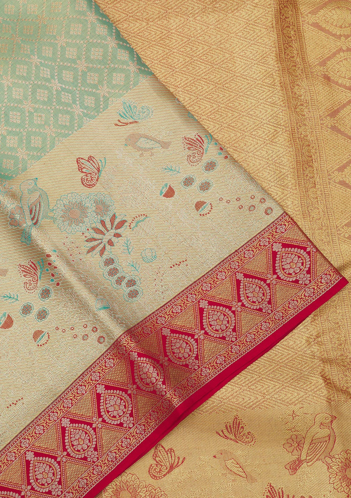 Sea Green Zariwork Pure Silk Saree