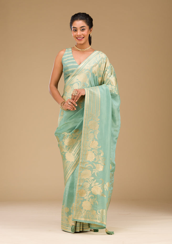 Sea Green Zariwork Raw Silk Saree