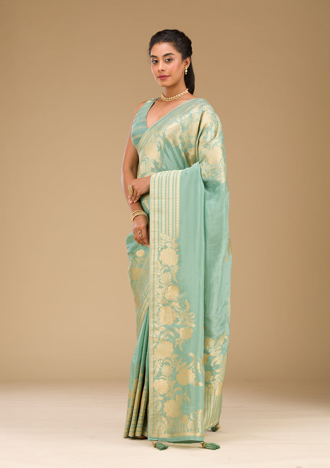 Sea Green Zariwork Raw Silk Saree