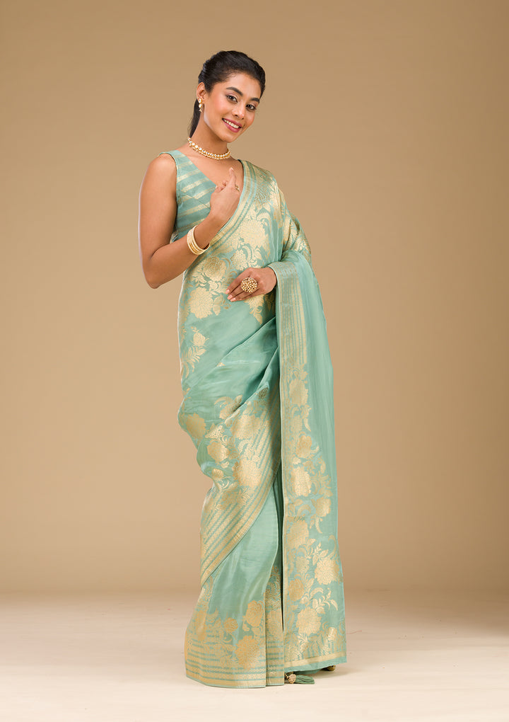 Sea Green Zariwork Raw Silk Saree