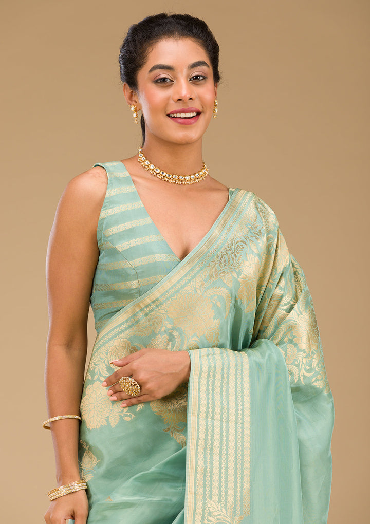 Sea Green Zariwork Raw Silk Saree