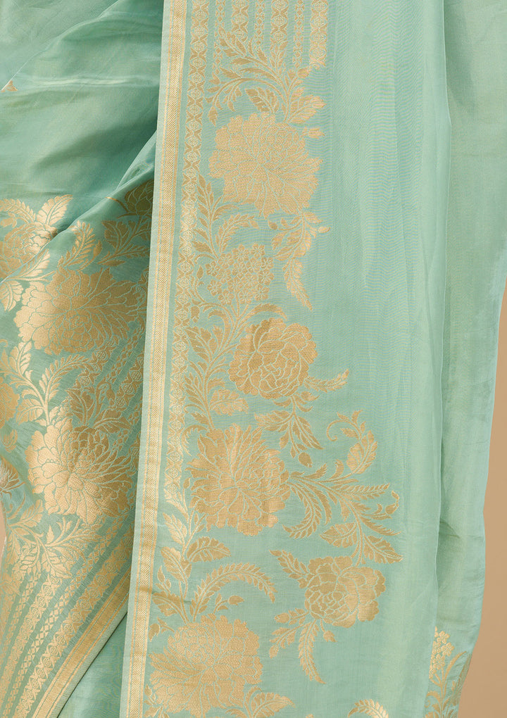 Sea Green Zariwork Raw Silk Saree