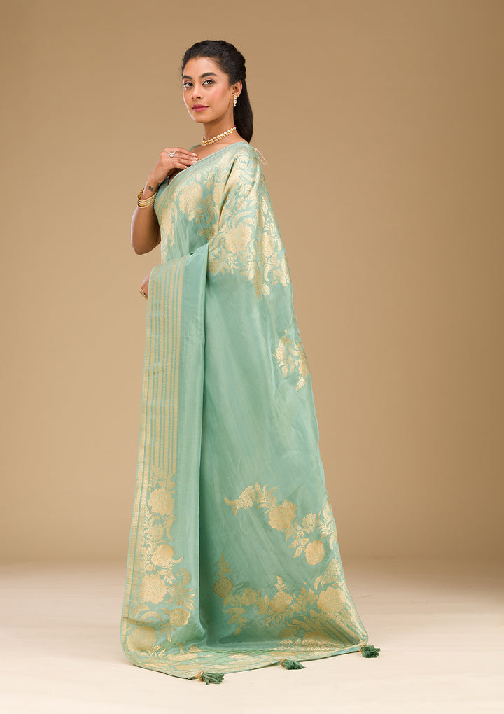 Sea Green Zariwork Raw Silk Saree