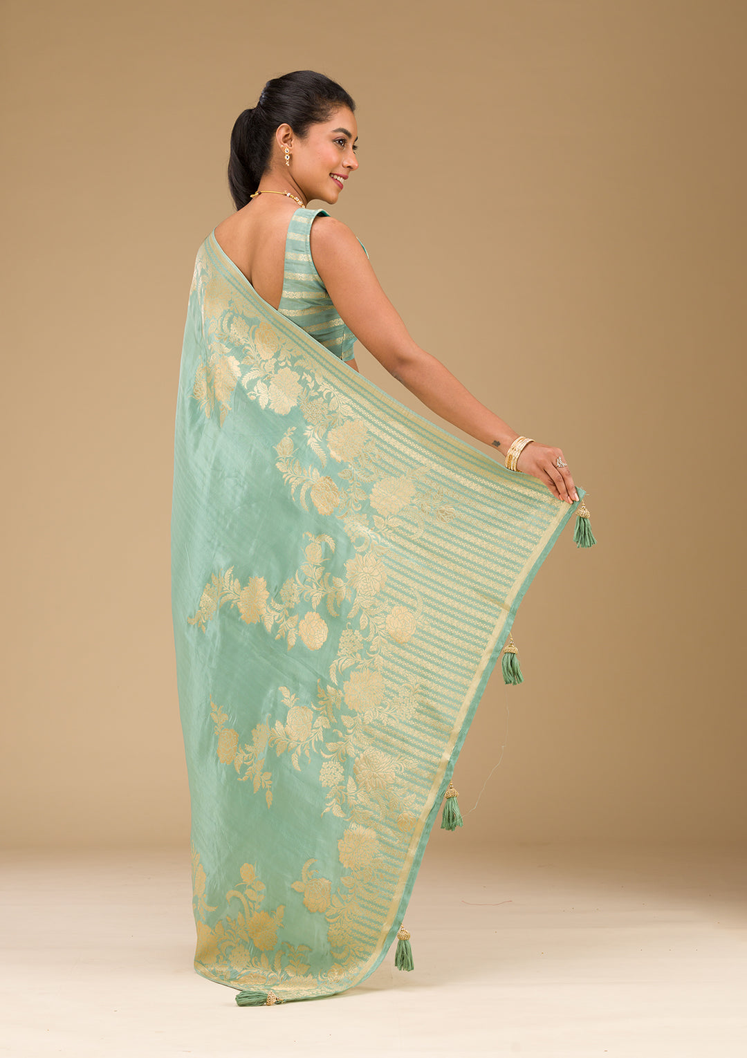 Sea Green Zariwork Raw Silk Saree