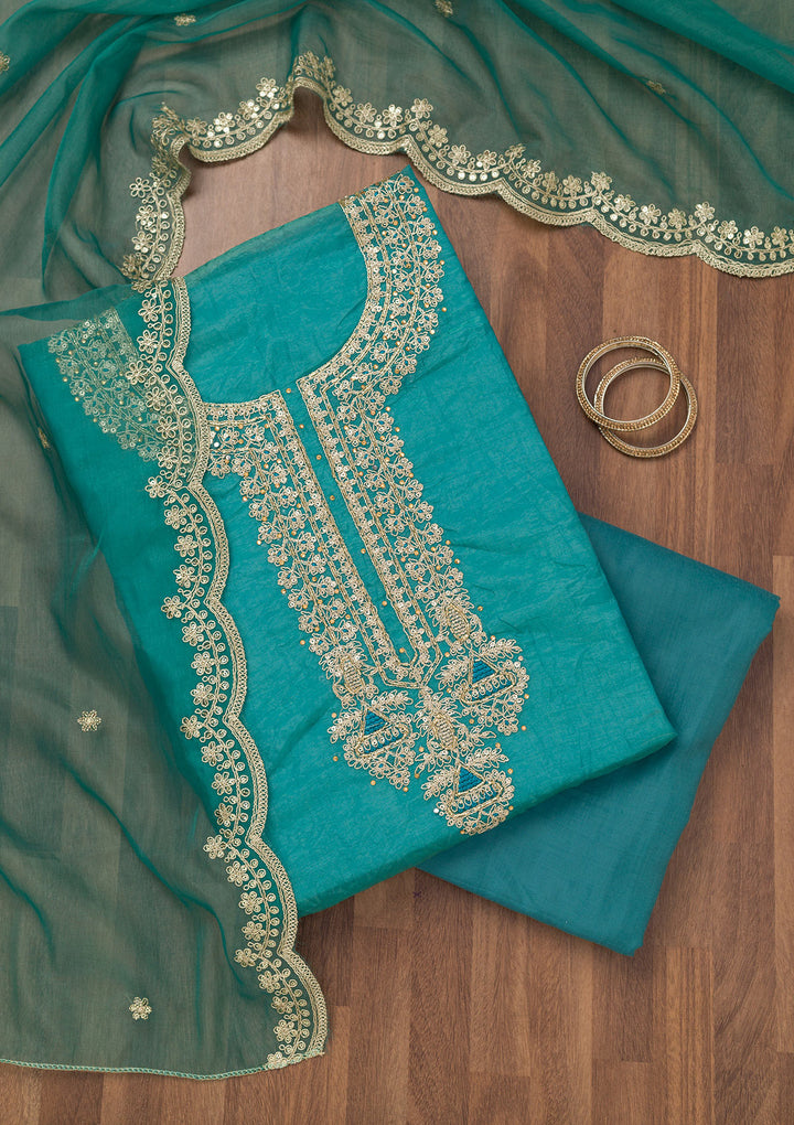 Sea Green Zariwork Tissue Unstitched Salwar Suit