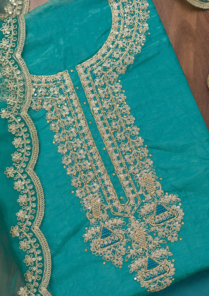 Sea Green Zariwork Tissue Unstitched Salwar Suit