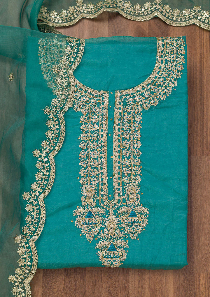Sea Green Zariwork Tissue Unstitched Salwar Suit
