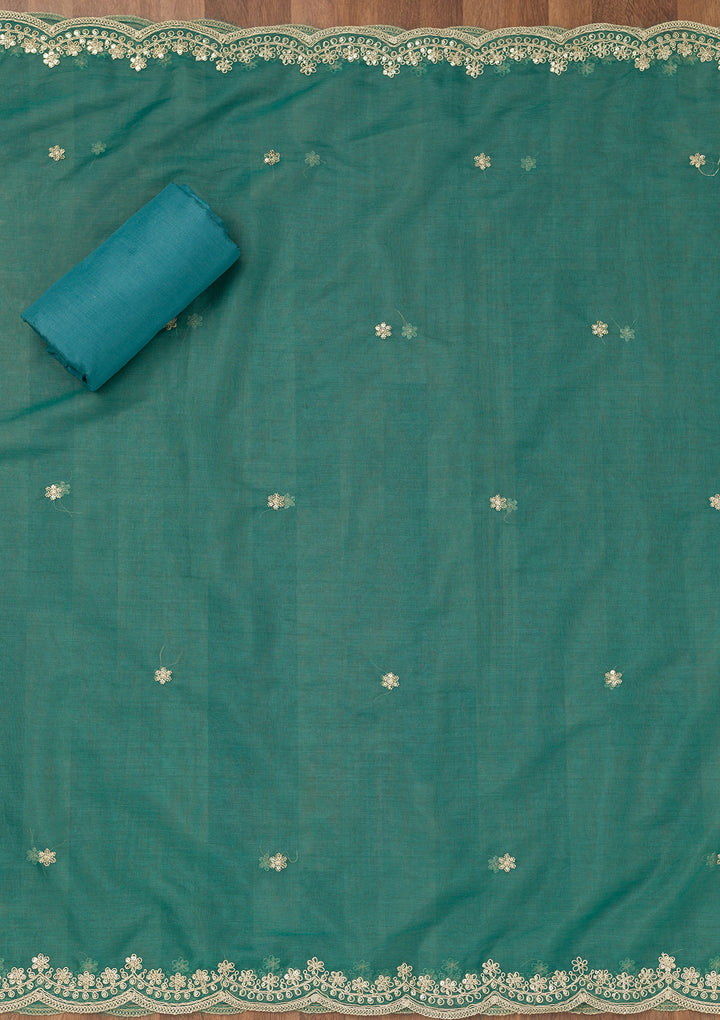 Sea Green Zariwork Tissue Unstitched Salwar Suit