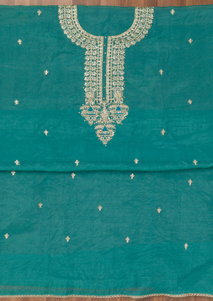 Sea Green Zariwork Tissue Unstitched Salwar Suit