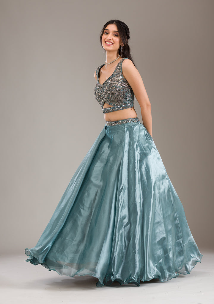 Sea Green Cutdana Organza Readymade Lehenga