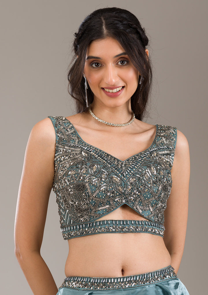Sea Green Cutdana Organza Readymade Lehenga