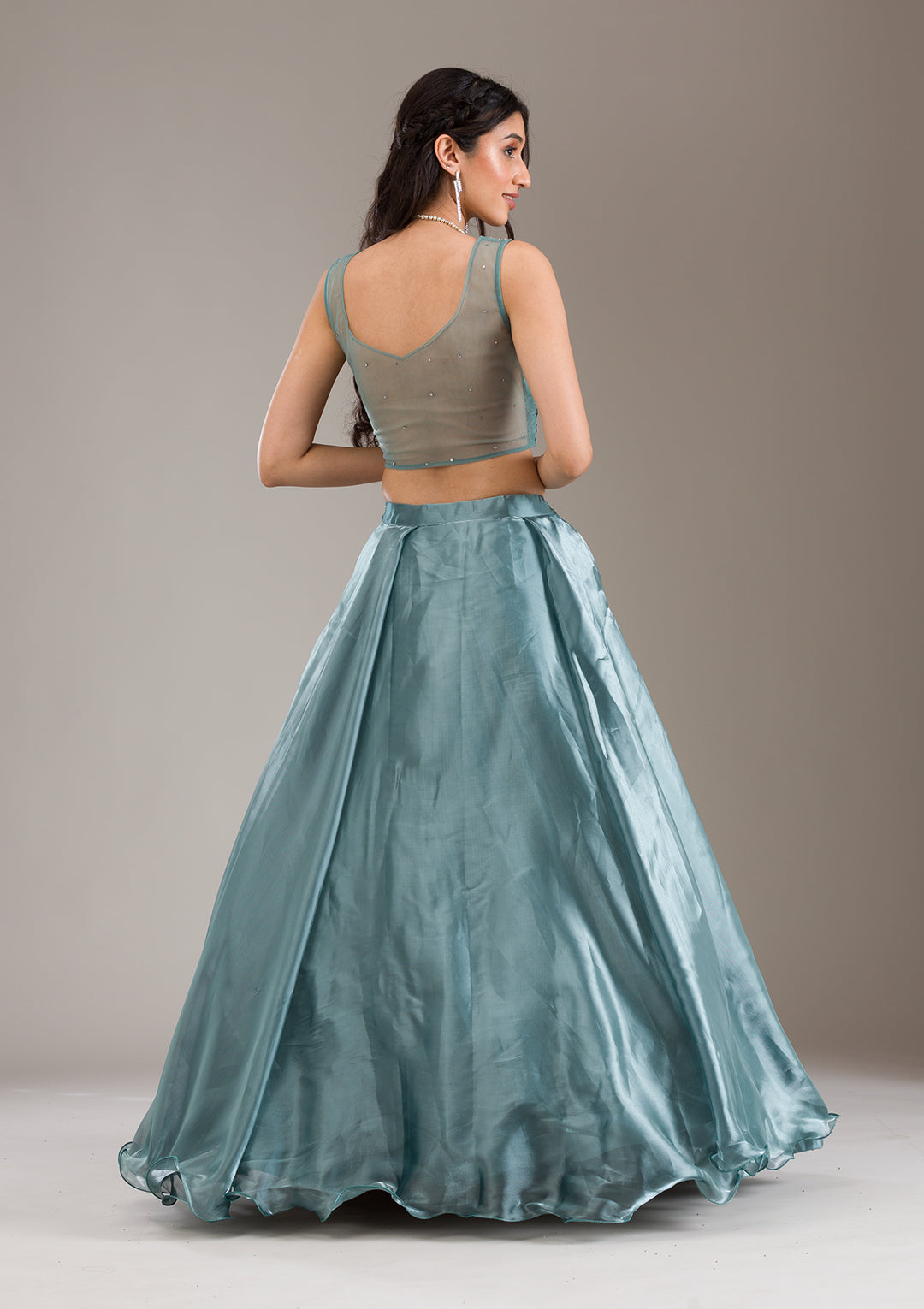 Sea Green Cutdana Organza Readymade Lehenga