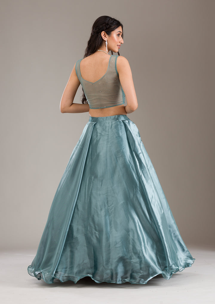 Sea Green Cutdana Organza Readymade Lehenga