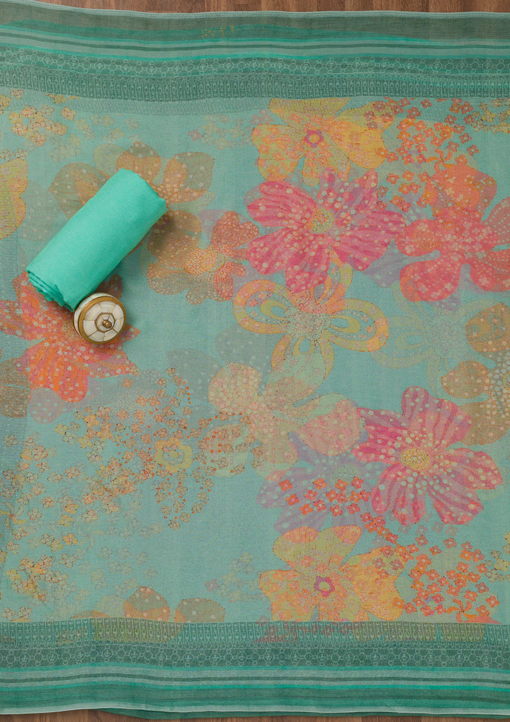 Sea Green Cutdana Semi Crepe Unstitched Salwar Suit