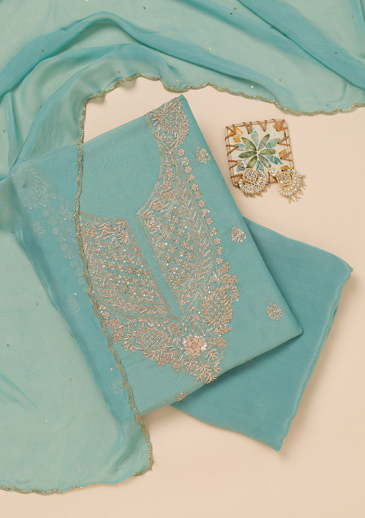 Sea Green Cutdana Tissue Unstitched Salwar Suit