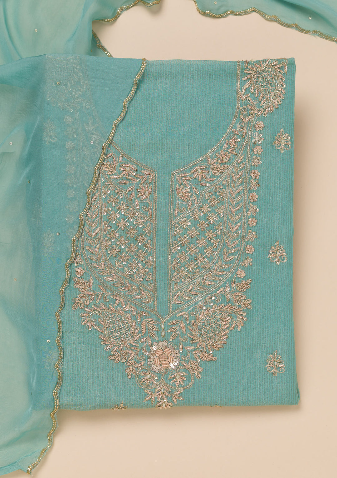 Sea Green Cutdana Tissue Unstitched Salwar Suit