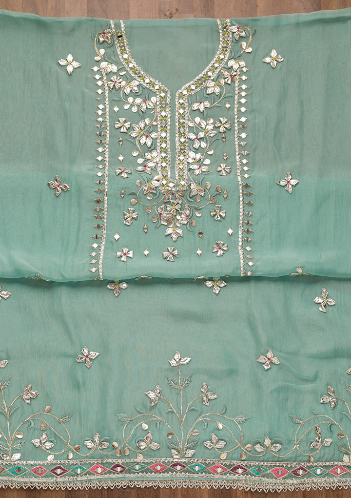 Sky Blue Gotapatti Organza Unstitched Salwar Suit