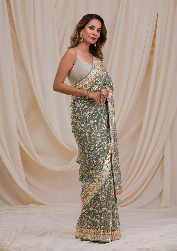 Sea Green Gotapatti Georgette Saree