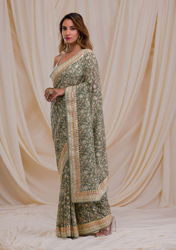 Sea Green Gotapatti Georgette Saree