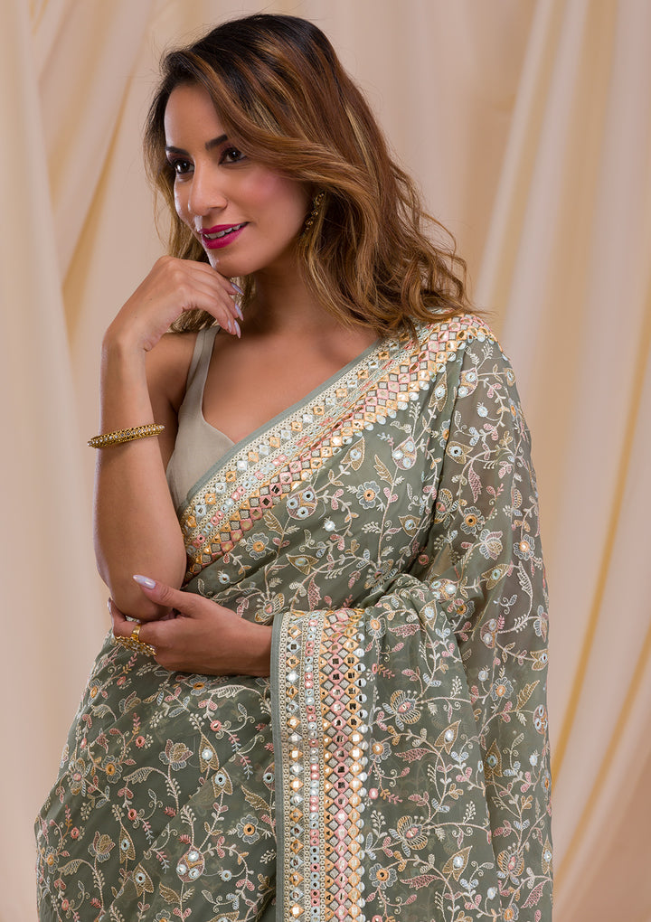 Sea Green Gotapatti Georgette Saree