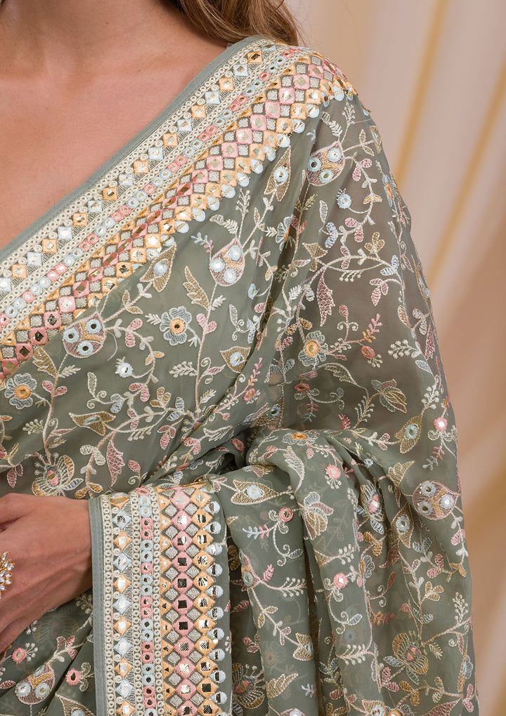 Sea Green Gotapatti Georgette Saree