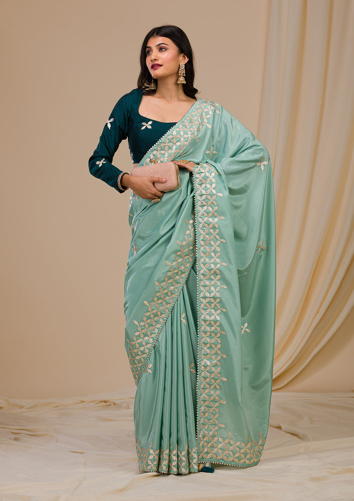 Contrast blouse for sales sea green saree