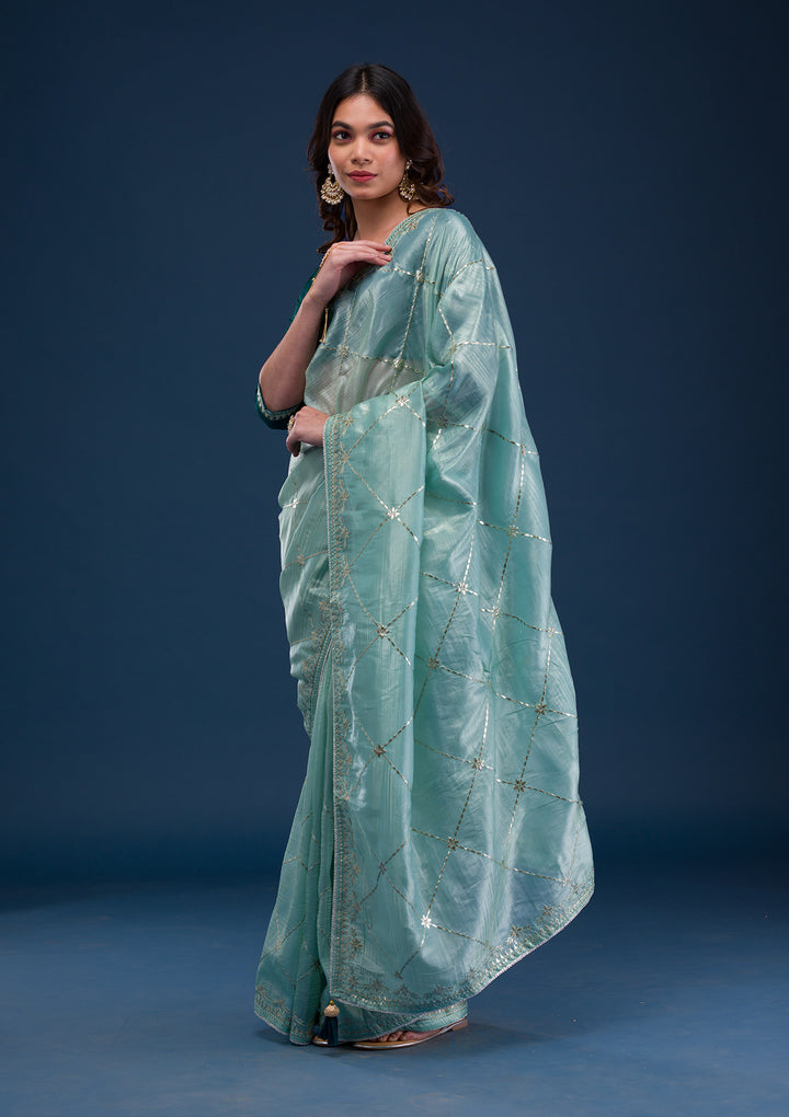 Sea Green Gotapatti Organza Saree