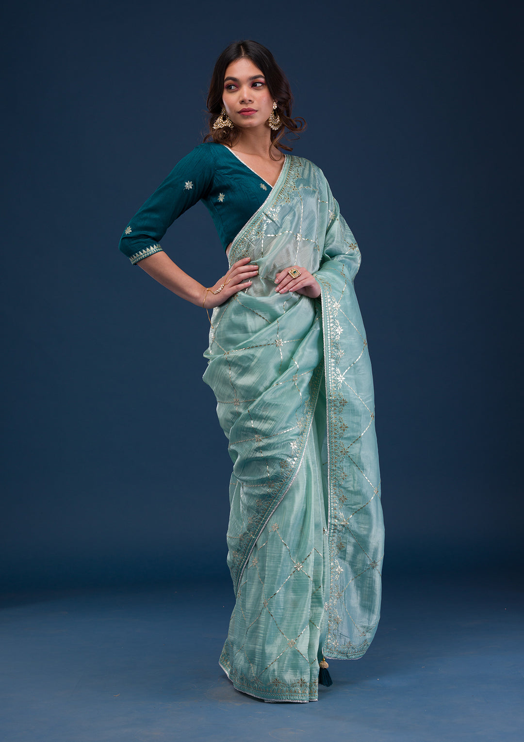 Sea Green Gotapatti Organza Saree