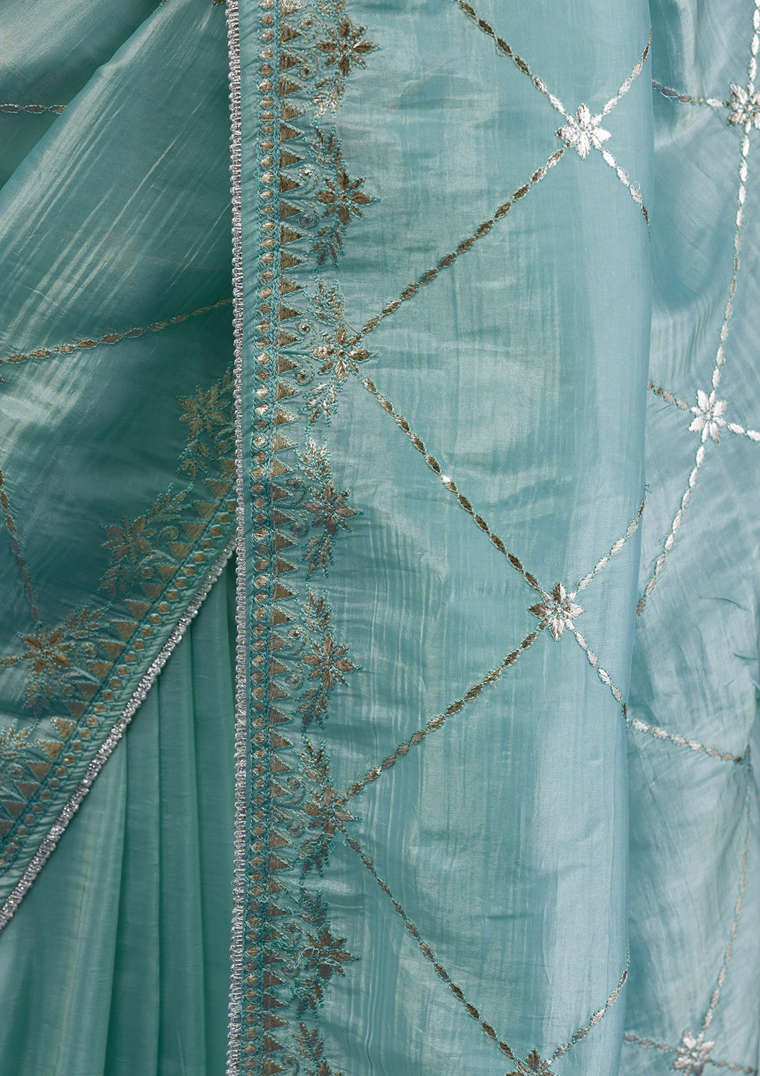 Sea Green Gotapatti Organza Saree
