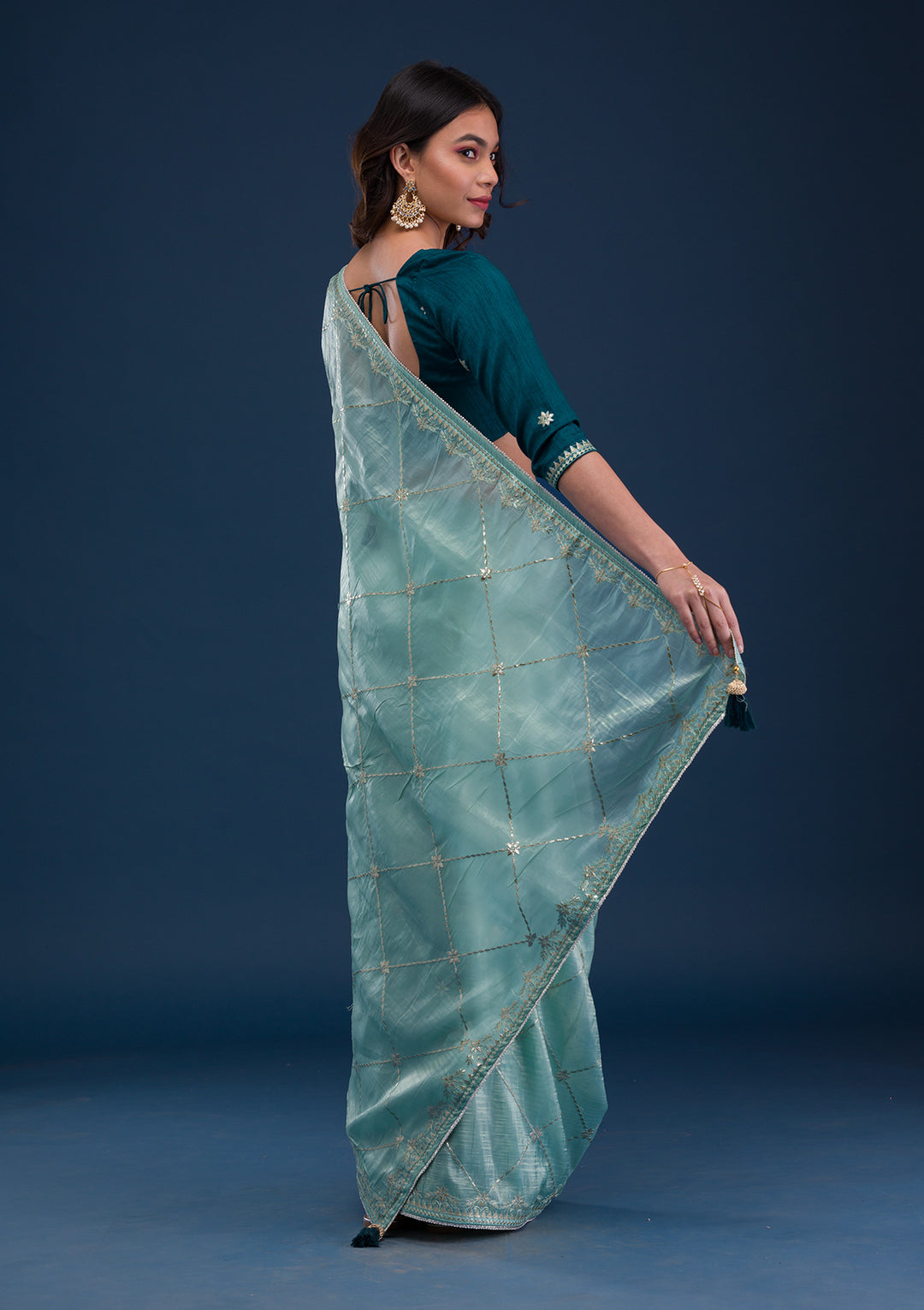 Sea Green Gotapatti Organza Saree