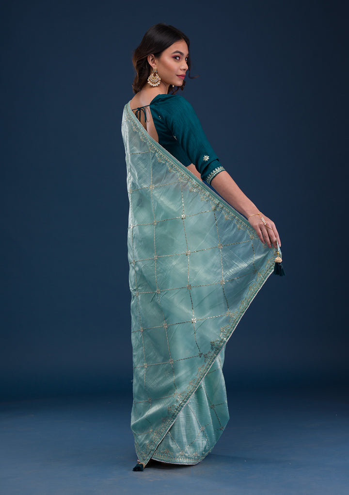 Sea Green Gotapatti Organza Saree