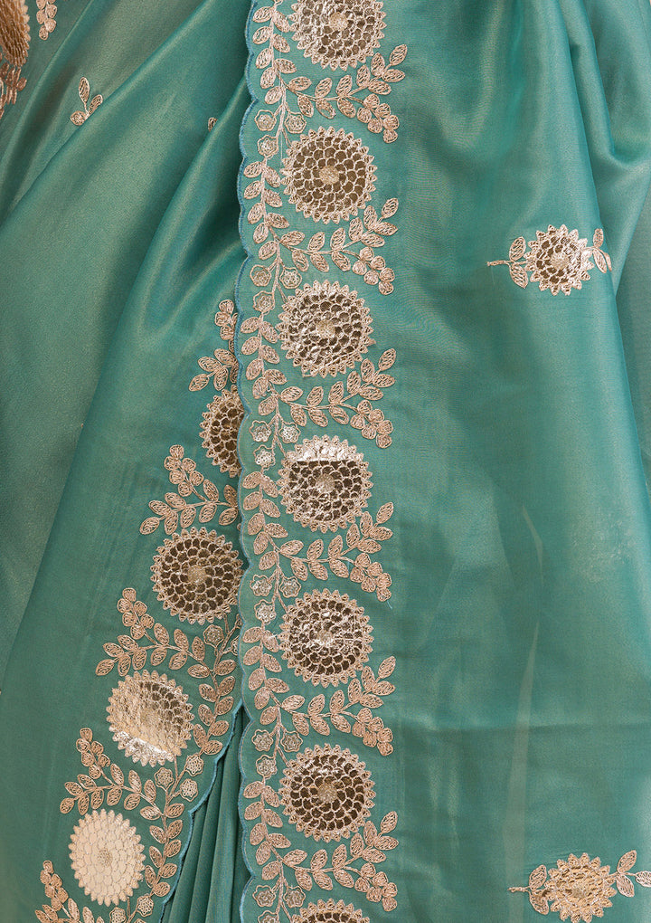 Sea Green Gotapatti Tissue Saree