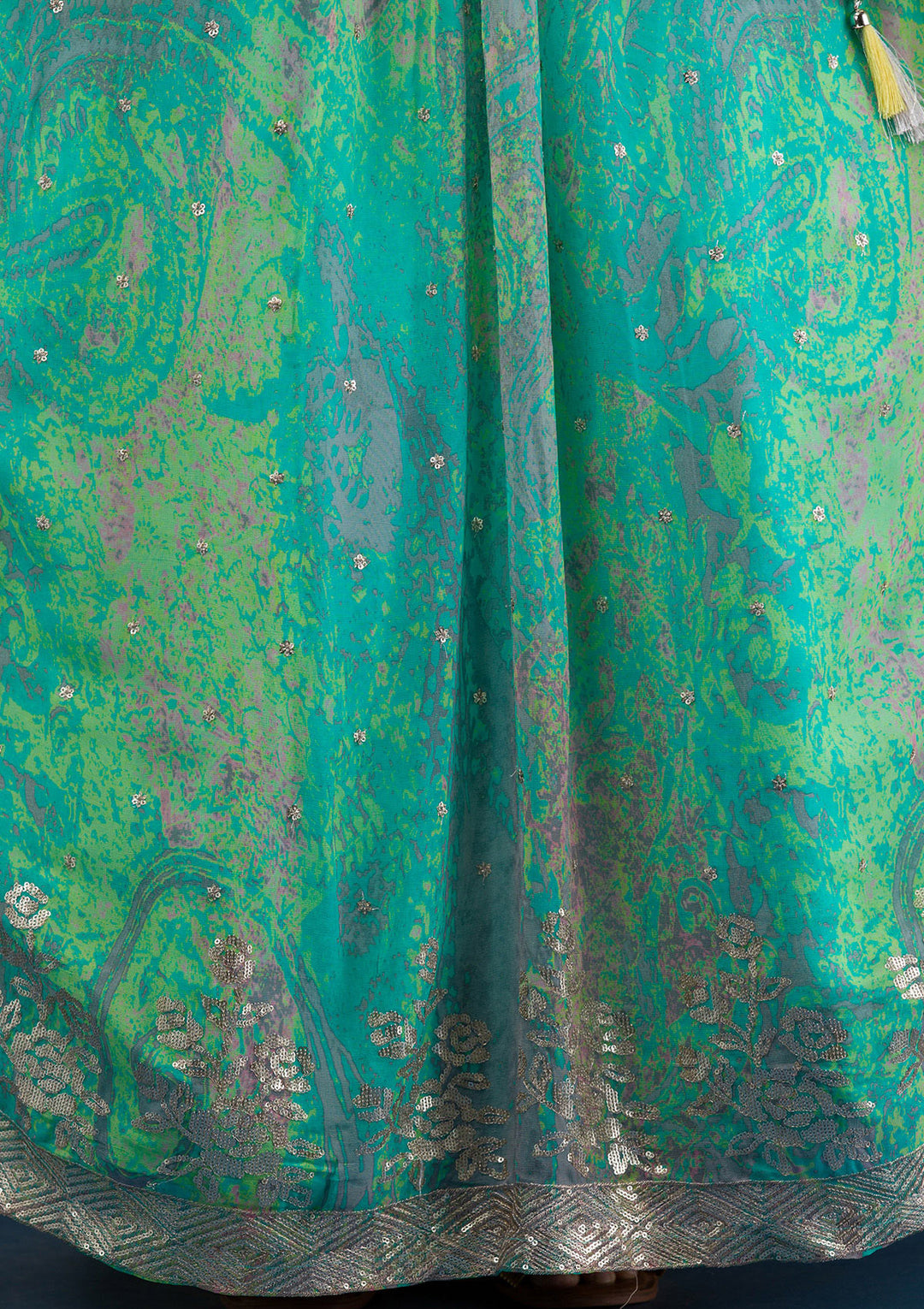Sea Green Print Georgette Readymade Lehenga