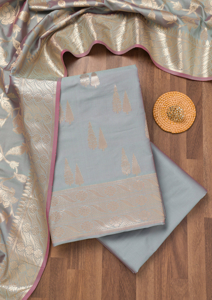 Sea Green Zariwork Banarasi Unstitched Salwar Suit