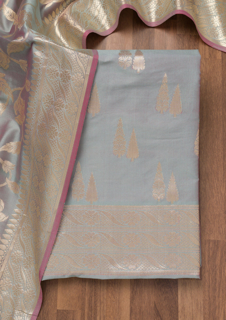 Sea Green Zariwork Banarasi Unstitched Salwar Suit