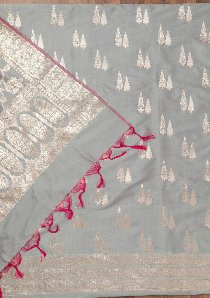 Sea Green Zariwork Banarasi Unstitched Salwar Suit