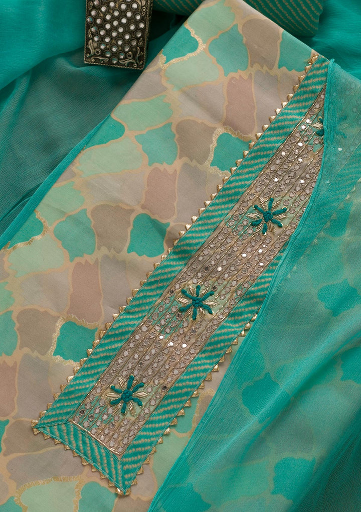 Sea Green Printed Cotton Unstitched Salwar Suit