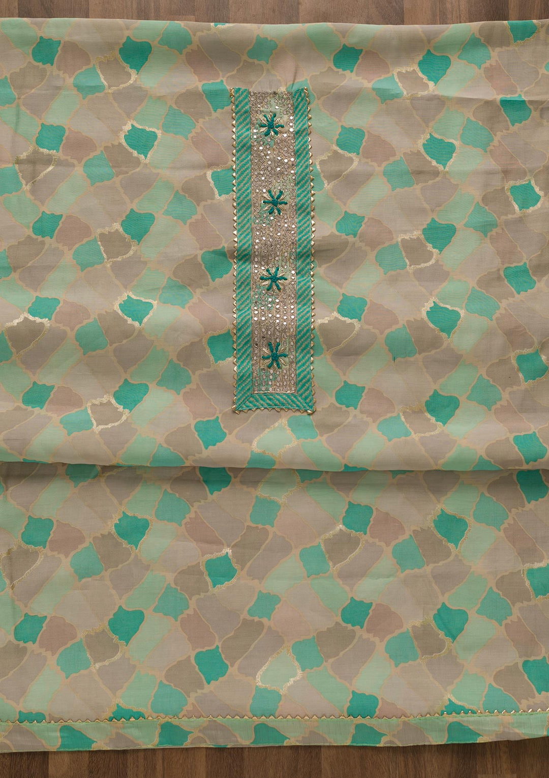 Sea Green Printed Cotton Unstitched Salwar Suit