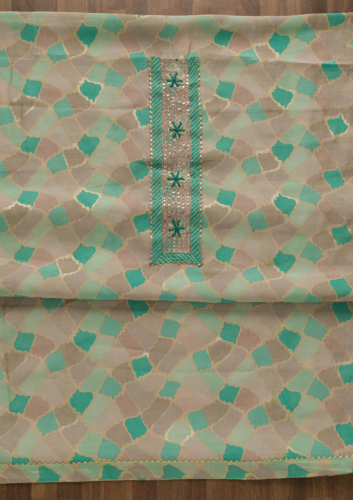 Sea Green Printed Cotton Unstitched Salwar Suit