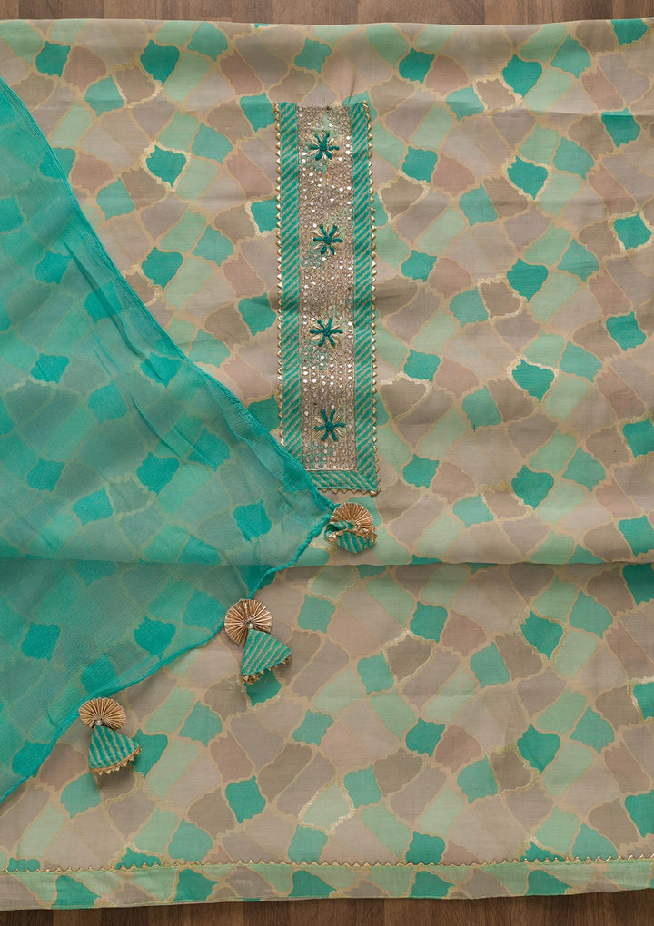 Sea Green Printed Cotton Unstitched Salwar Suit