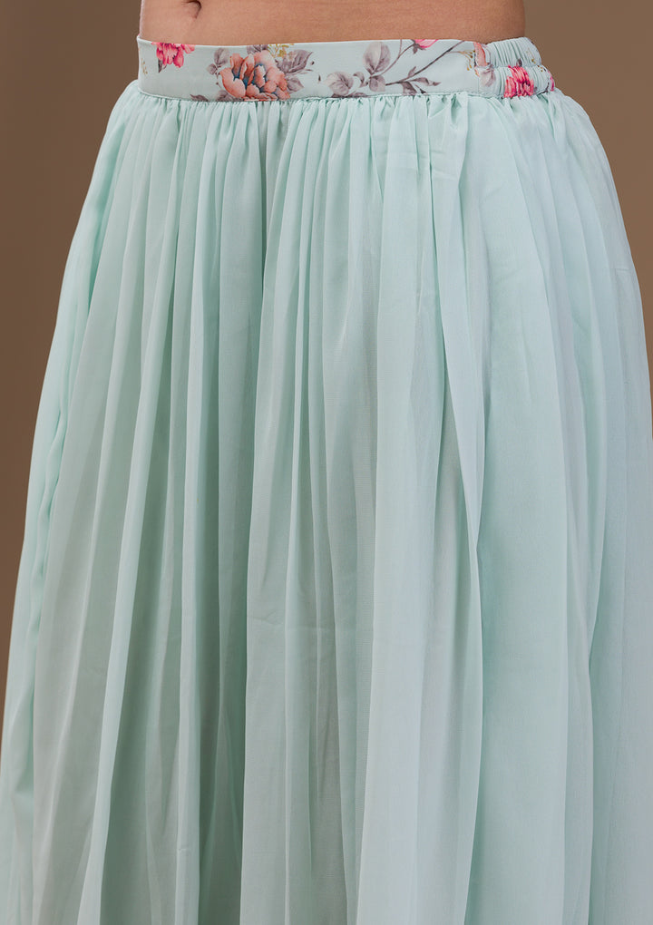 Sea Green Printed Georgette Readymade Lehenga