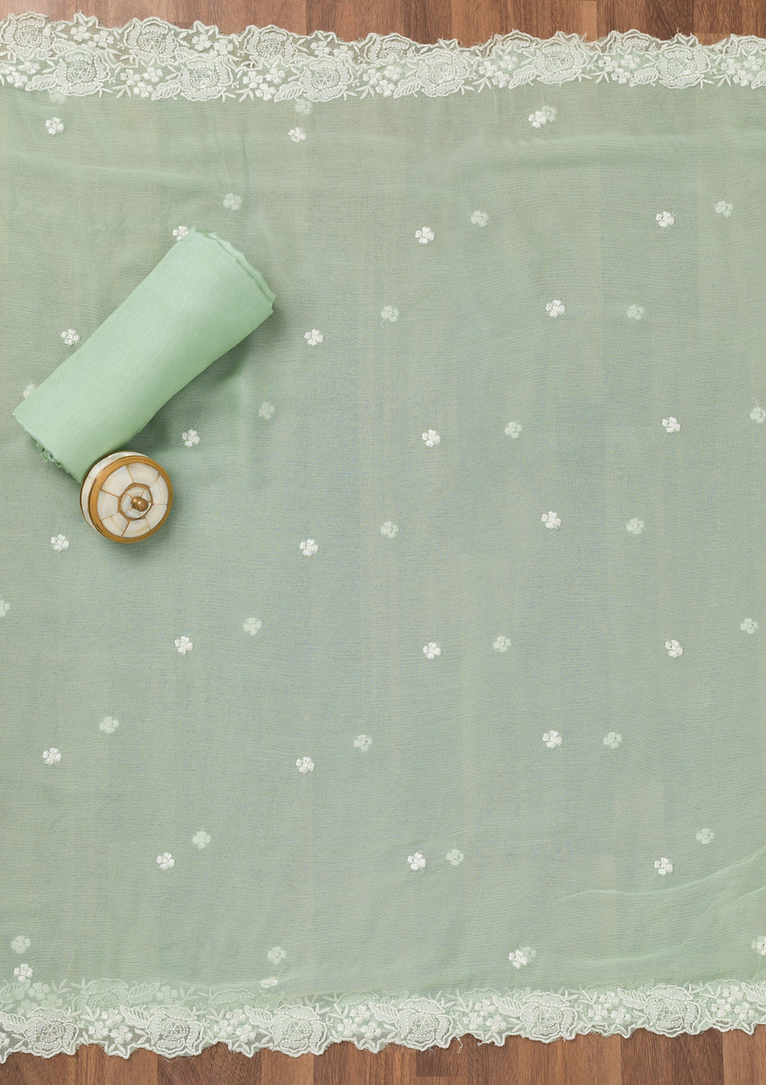 Sea Green Printed Organza Unstitched Salwar Suit