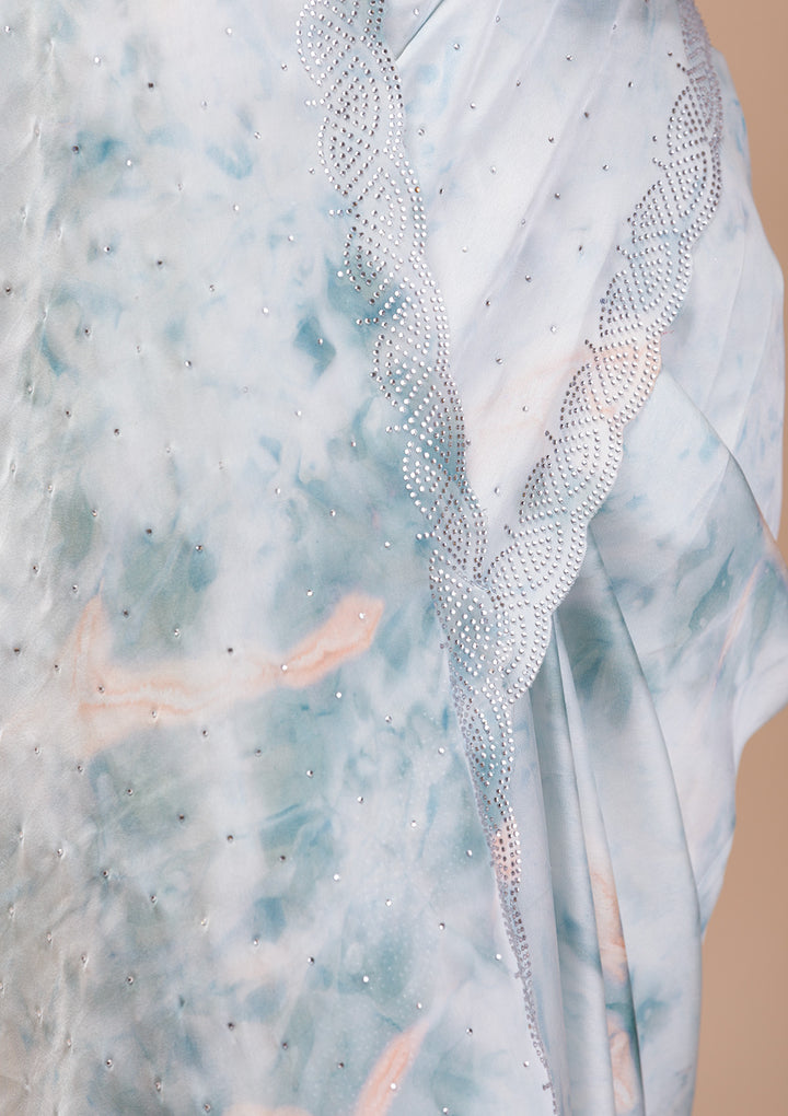 Sea Green Printed Satin Saree