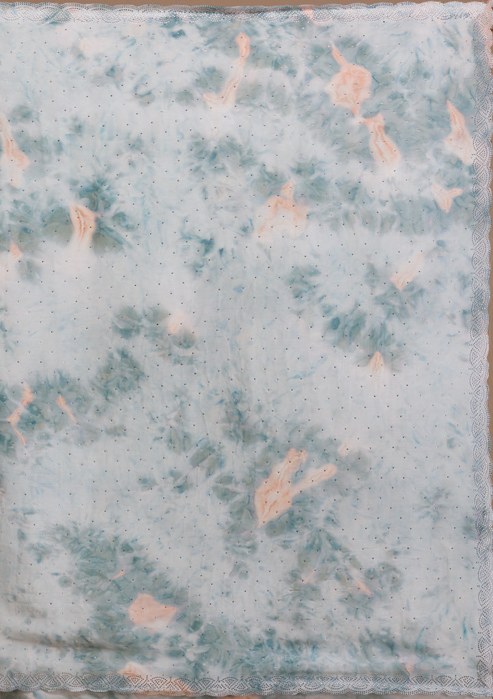 Sea Green Printed Satin Saree