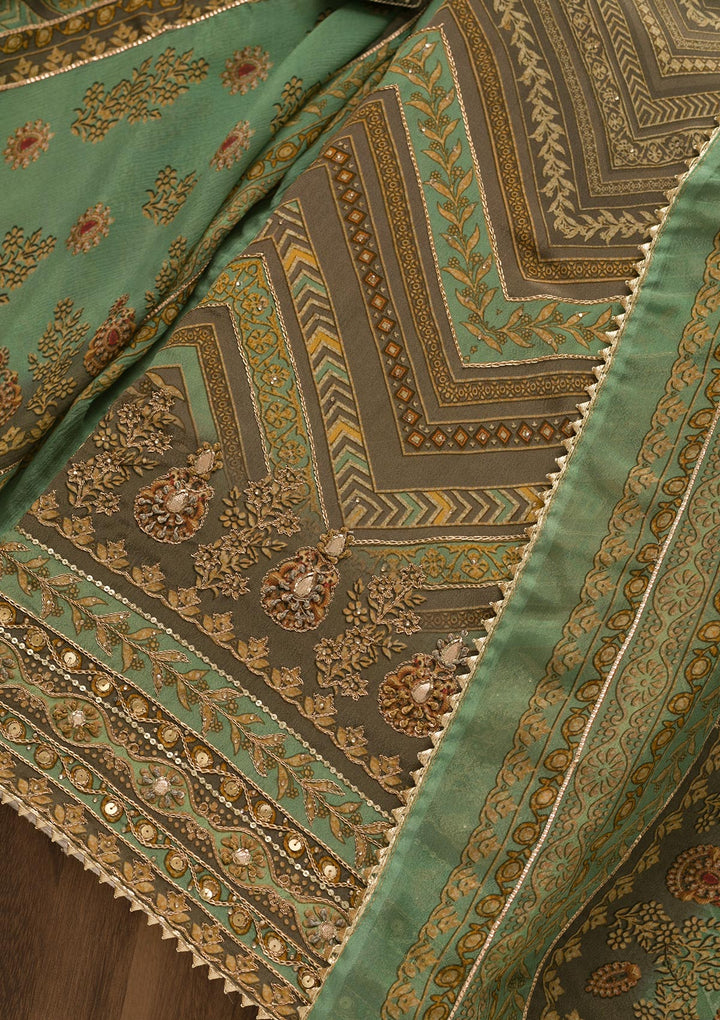 Sea Green Printed Crepe Unstitched Salwar Suit