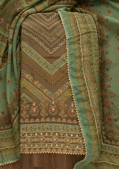 Sea Green Printed Crepe Unstitched Salwar Suit