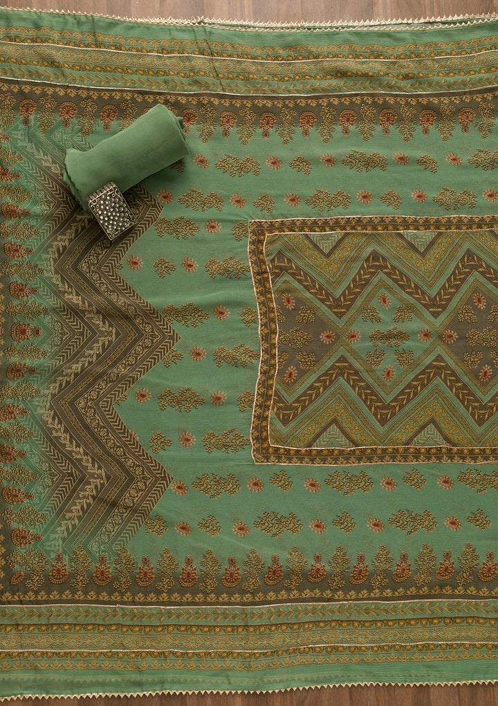 Sea Green Printed Crepe Unstitched Salwar Suit